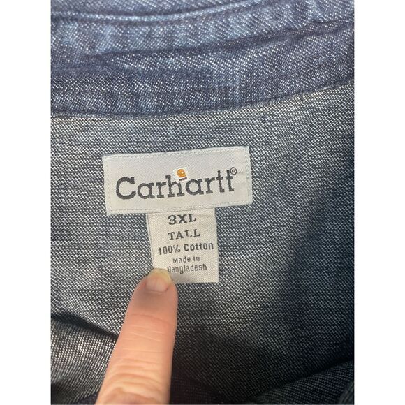 Carhartt Denim Western Shirt Men 3XL Tall Blue Pearl Snap Workwear Cowboy Core - Picture 3 of 8